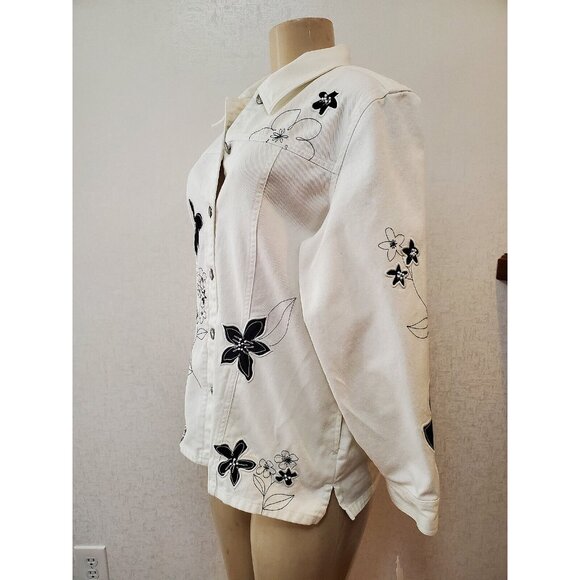COLDWATER CREEK WHITE WOMEN'S  DENIM JACKET/BLAZER FLORAL DESIGN  SIZE M #219 - Picture 3 of 9